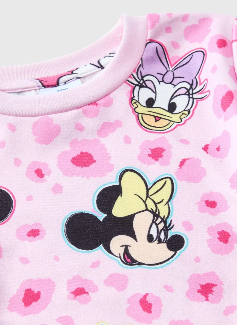 Matalan Disney Girls Pink Minnie Mouse Animal Print Pyjama Set