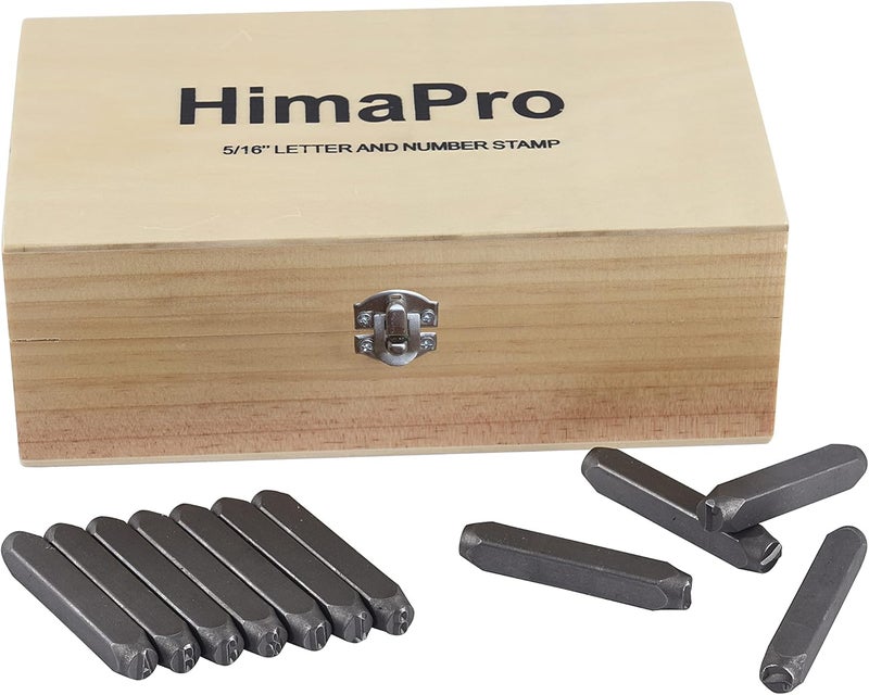HimaPro Letter and Number Stamp Set 36pcs 40Cr Alloy Steel Metal Stamp Number & Letter Punch Set in a Wooden case (8mm 5/16 Inch) - Image 1