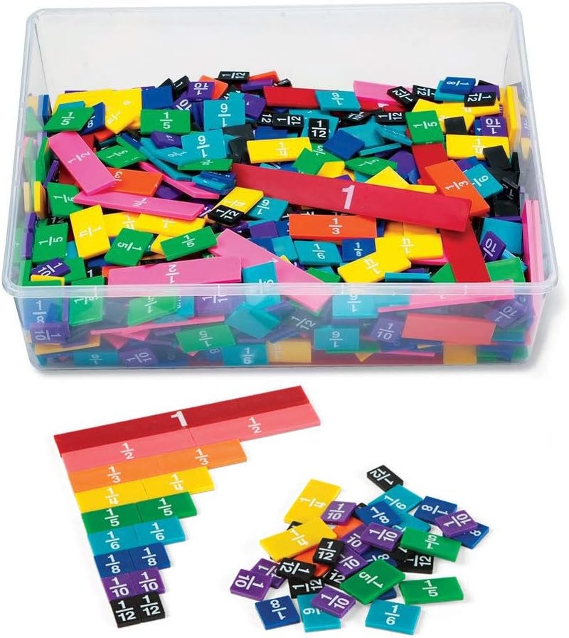 hand2mind Plastic Rainbow Fraction Tiles, Montessori Math Materials, Fraction Manipulatives, Unit Fraction, Fraction Bars Math Manipulatives, Fraction Games, Homeschool Supplies (15 Sets of 51 Pieces) - Image 1