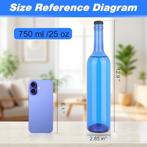 GUANENA 8 Pack 750ml Blue Glass Bottles with Cork Lids and PVC Shrink Capsules, Empty Home Brewing Wine Bottles with Funnel for Sparkling Wine, Juice, Kombucha, Beverages - Image 2