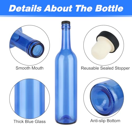 GUANENA 8 Pack 750ml Blue Glass Bottles with Cork Lids and PVC Shrink Capsules, Empty Home Brewing Wine Bottles with Funnel for Sparkling Wine, Juice, Kombucha, Beverages - Image 3