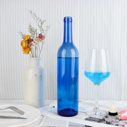 GUANENA 8 Pack 750ml Blue Glass Bottles with Cork Lids and PVC Shrink Capsules, Empty Home Brewing Wine Bottles with Funnel for Sparkling Wine, Juice, Kombucha, Beverages - Image 4