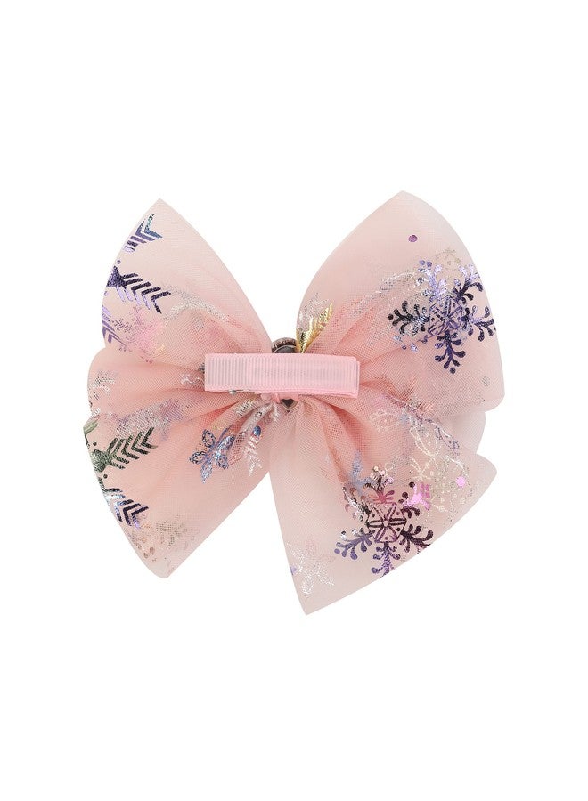 Yellow Bee Bow Shimmer Hair Clips Embellished with Net and Stone for Girls, Pink, One Size - Image 3
