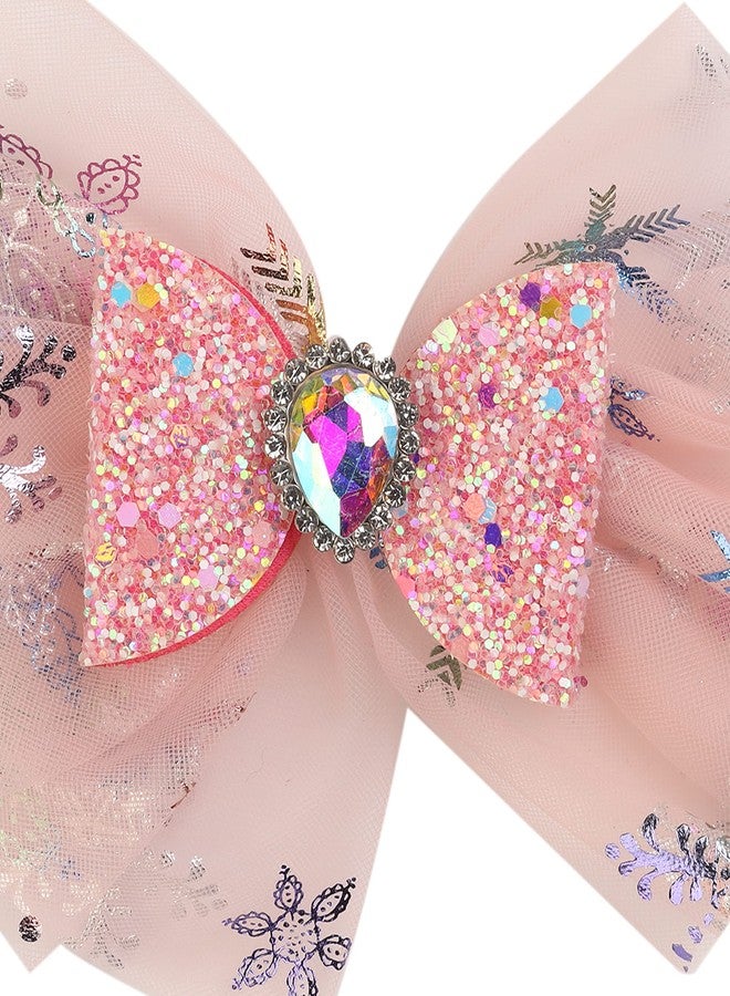 Yellow Bee Bow Shimmer Hair Clips Embellished with Net and Stone for Girls, Pink, One Size - Image 2