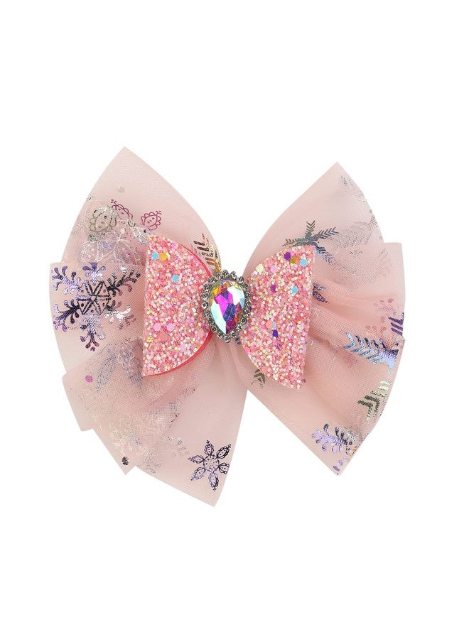 Yellow Bee Bow Shimmer Hair Clips Embellished with Net and Stone for Girls, Pink, One Size - Image 1
