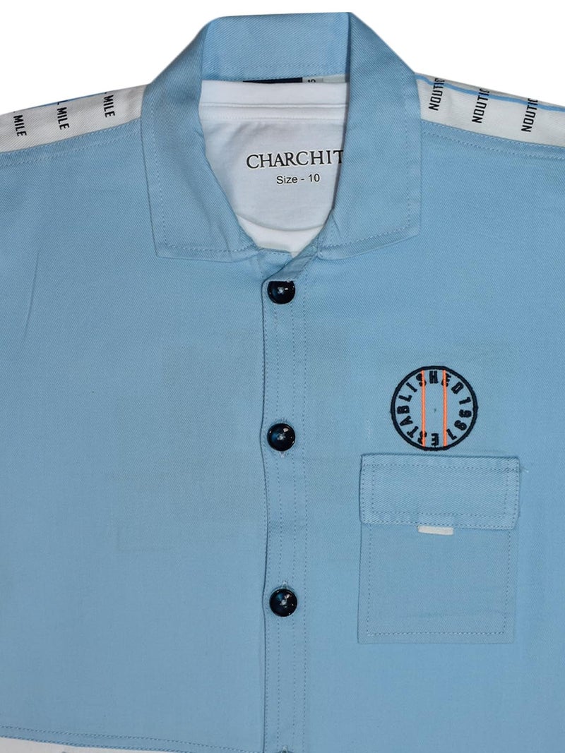CHARCHIT Boys Casual Shirt with T-Shirt SkyBlue - Image 4