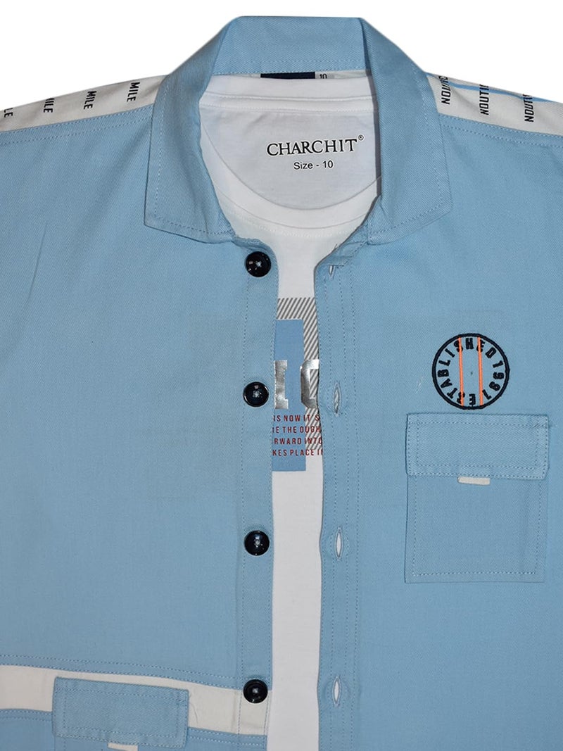 CHARCHIT Boys Casual Shirt with T-Shirt SkyBlue - Image 5
