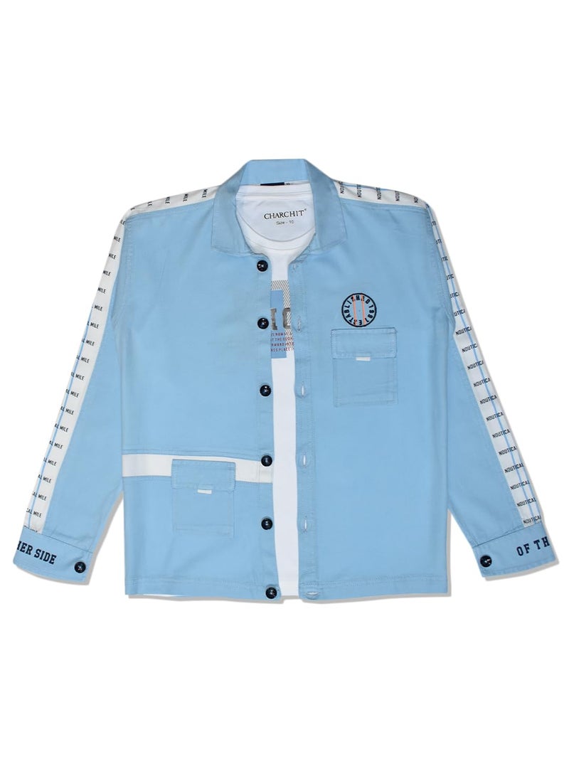 CHARCHIT Boys Casual Shirt with T-Shirt SkyBlue - Image 1