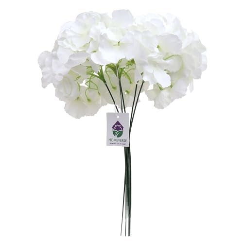 HOMEVERSE 5 Pcs Hydrangea Artificial Flowers with Detachable Stems, Faux Hydrangea Flowers for Decorations, Silk Hydrangea Fake Flowers for Wedding Decor DIY Centerpieces Wreath (White) - Image 1