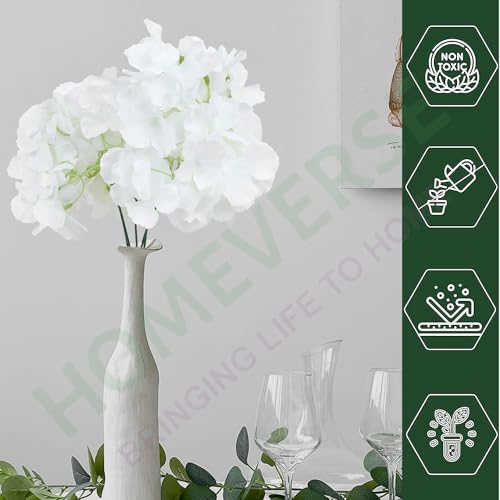 HOMEVERSE 5 Pcs Hydrangea Artificial Flowers with Detachable Stems, Faux Hydrangea Flowers for Decorations, Silk Hydrangea Fake Flowers for Wedding Decor DIY Centerpieces Wreath (White) - Image 3