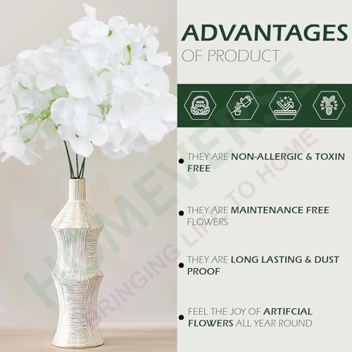 HOMEVERSE 5 Pcs Hydrangea Artificial Flowers with Detachable Stems, Faux Hydrangea Flowers for Decorations, Silk Hydrangea Fake Flowers for Wedding Decor DIY Centerpieces Wreath (White) - Image 4