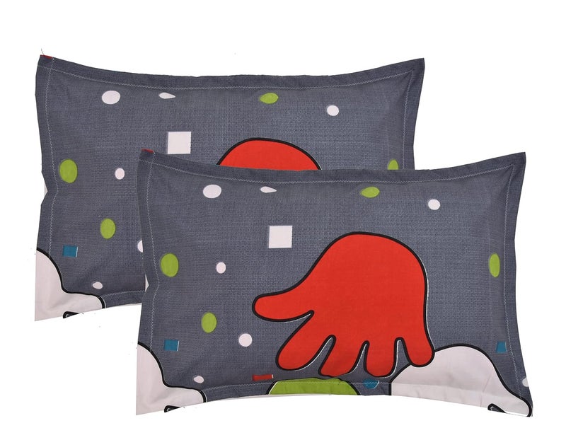 ManavRachit Cotton 210 TC BedSheet 90 x 100 inches with 2 Pillow Covers Cartoon Hand Printed Double Bed King Size for Kids Bed Home and Living Room Gray - Image 3