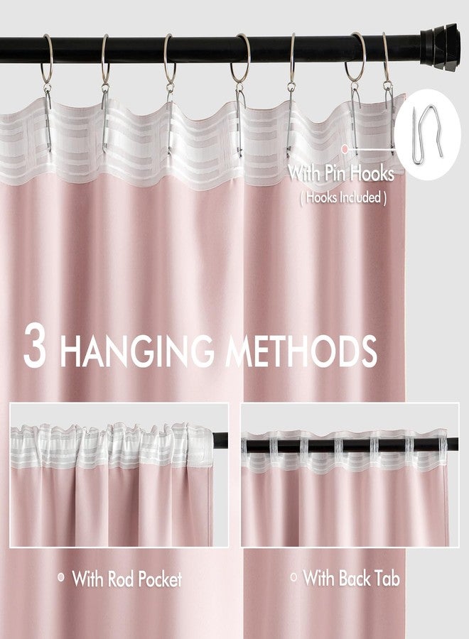 ميولي ستائر معتمة من MIULEE، لون وردي فاتح، مزودة بحلقات خلفية، طولها 84 بوصة، طقم من قطعتين، مناسبة لغرفة المعيشة وغرفة النوم، توفر الخصوصية، مزودة بجيب للعمود/ثنيات، عازلة للحرارة، تحجب الضوء، مقاس 52 × 84 بوصة. - Image 3