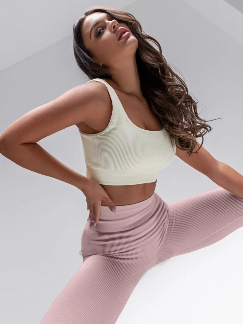 Mistirik Mystic Ribbed Leggings Seamless Smoothing High Waist Pink Color