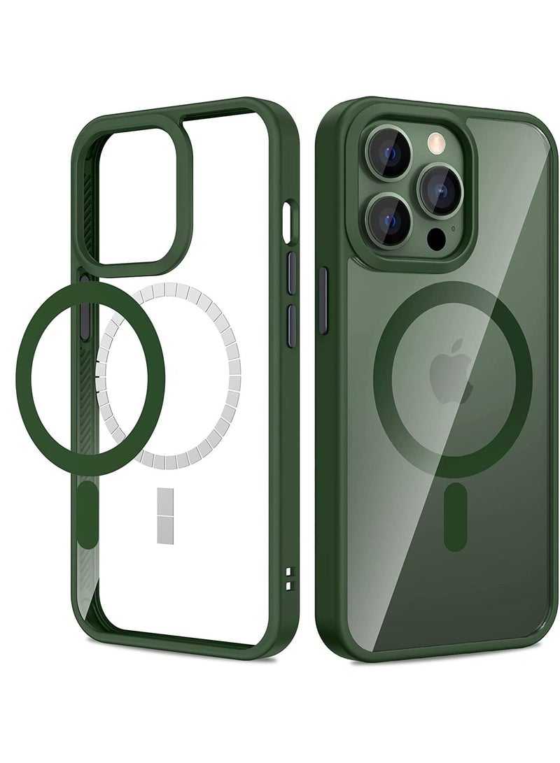 ELTRAZONE iPhone 13 Pro Magnetic Case, Built in Magnets Compatible with MagSafe, Clear Hard PC Back Cover + Soft TPU Frame Shockproof Protective Slim Bumper Case for iPhone 13 Pro 6.1" -Alpine Green - Image 1
