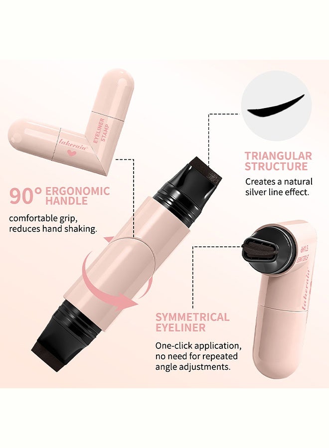 lakerain Eyeliner Stamp,Heart-shaped stamp eyeliner pen - Integrated eyeliner stamp pen for one-step application. Double-ended eyeliner pen #1 Black - Image 5