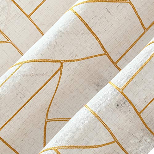 Archaeo - 54889 Fragmented Geometric Embroidery Mid-Century Modern Natural Blend Curtain, 50" x 84" Panel, Gold/Linen - Image 3
