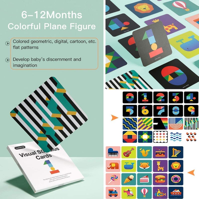 beiens High Contrast Baby Flashcard, 80 Pcs 160 Page Black White Colorful Visual Stimulation Learning Activity Card for Babies Ages 0-3-6-12-36 Months, 5.5'' x 5.5'' Newborn Infants Toys Gift - Image 2
