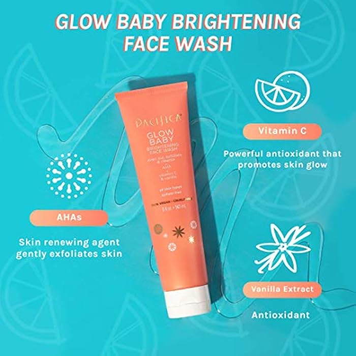 Pacifica Beauty Glow Baby Brightening Face Wash Set, Skincare, Face Cleanser, Exfoliator, AHA, Even Skin Tone, VItamin C, Vanilla, Sulfate and Paraben Free, Vegan, 5 fl oz Each (Set of 2) - Image 4