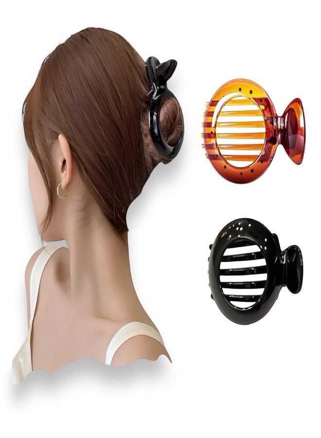 Bakefy- 1 piece Hair Clip Classic Oval Side Opening Slide Plastic Curve Flat Comb Inner Teeth Clamp Barrette Girls Ladies Beauty Accessory Grip, Large Blac - Image 1