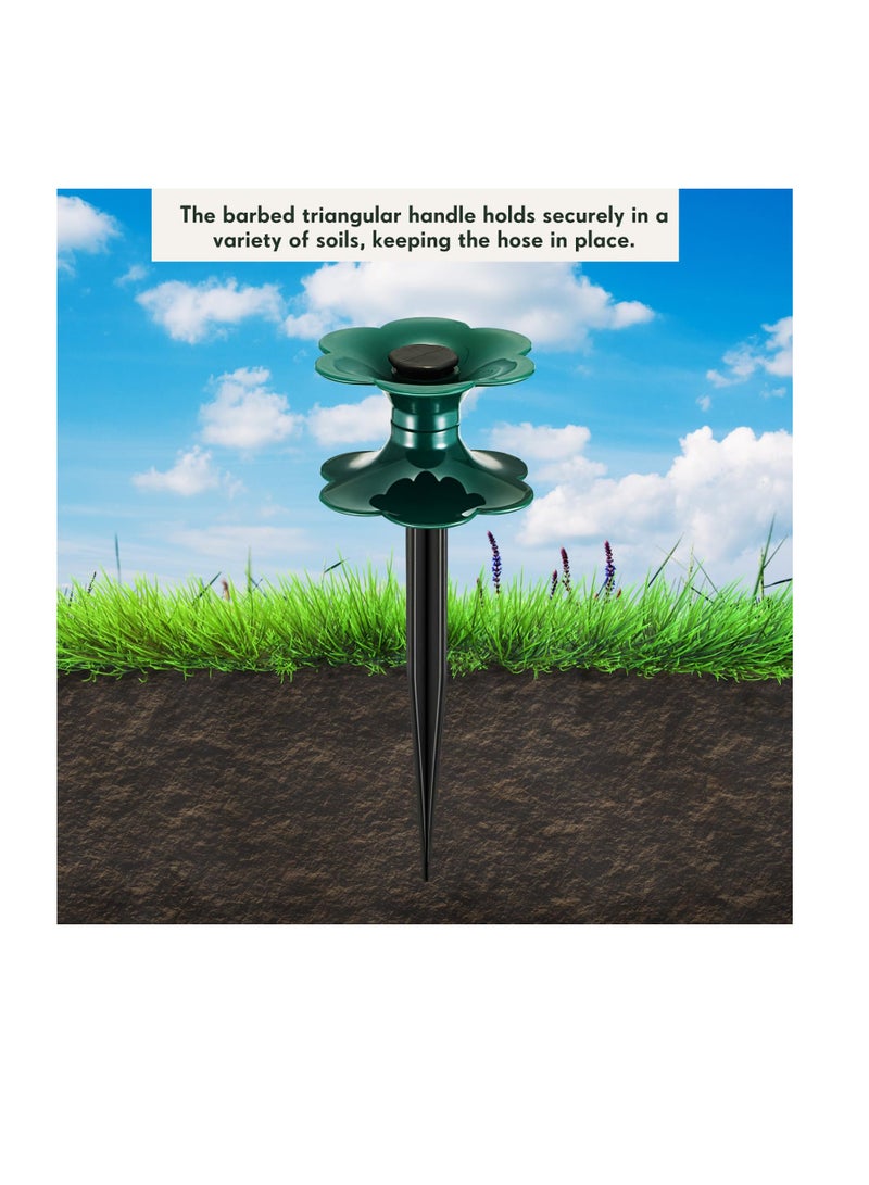 SYOSI Garden Hose Guide Spike, 12 Packs 9.84 Inch Flower Shaped Water Hose Holder Spike Stand with Stake, Heavy Duty Green Spin Top, Keeps Garden Hose out of Flower Beds, Hose Guide for Plant Protection - Image 5
