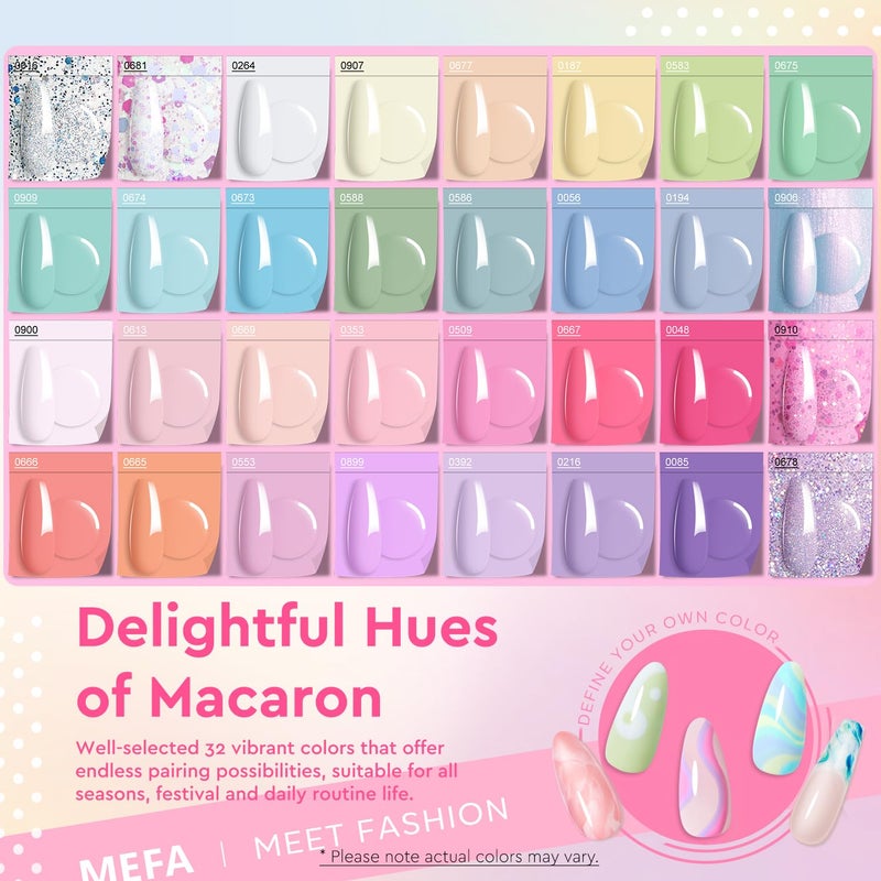 MEFA 35 Pcs Pastel Gel Nail Polish Set, 32 Colors Spring Collection Gel Nail Polish Kit Macaron Pink Green Nail Art Manicure DIY Home Decoration Beginners Gifts for Women Girls - Image 3