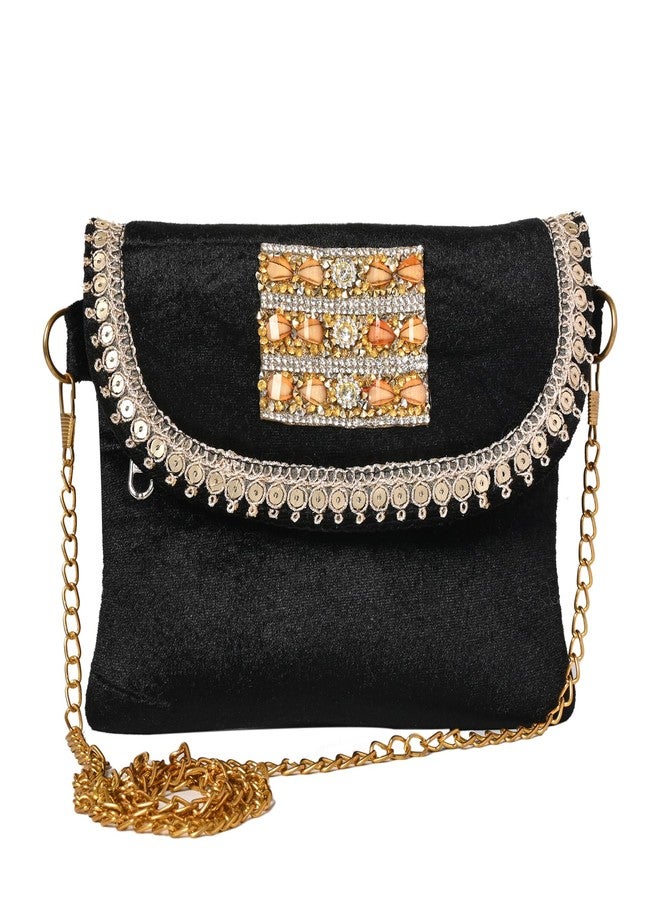 Coco Candy Women's Casual Lightweight Stylish Handbag | Velvet Black Sling Bag for Women - Perfect for Daily Use with Gold Chain - Image 1