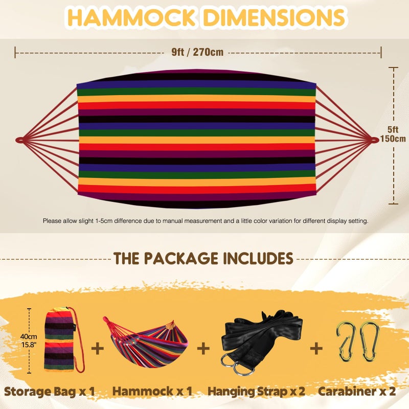 ANYOO Cotton Hammock Portable Camping Hammocks for Hanging Sturdy Garden Comfortable Fabric Hammock with Tree Straps Up to 660lbs with Travel Bag for Camping Outdoor/Indoor Patio Backyard - Image 3