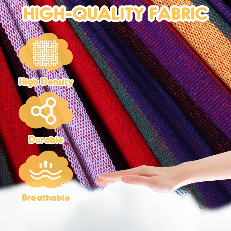 ANYOO Cotton Hammock Portable Camping Hammocks for Hanging Sturdy Garden Comfortable Fabric Hammock with Tree Straps Up to 660lbs with Travel Bag for Camping Outdoor/Indoor Patio Backyard - Image 2