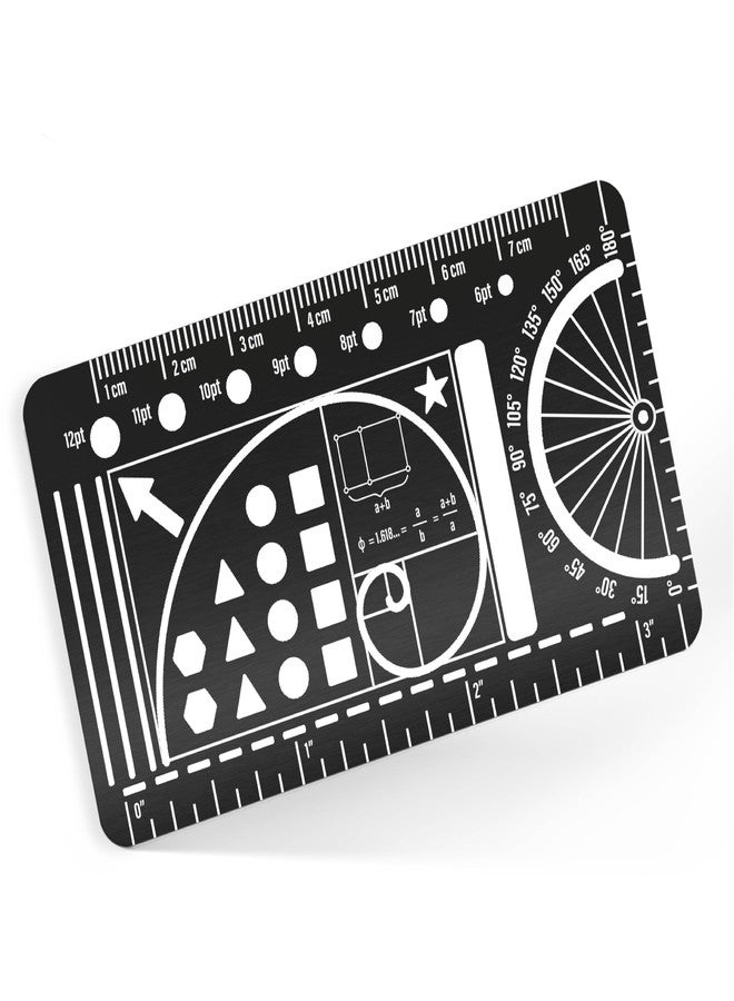Sunsella Pocket Journal Stencil - Stainless Steel Metal Bookmark with Circle Template, Ruler Conversion, Protractor & Golden Ratio - Planner Accessories for Journaling, Bible Study, Sketching & Notes - Image 1