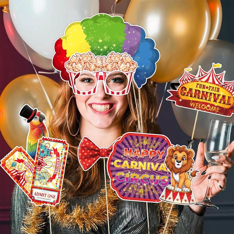 Konsait أدوات تصوير كونسيت 30 قطعة لمهرجان الكرنفال - أدوات تصوير لموضوع الكرنفال - زينة حفلات الكرنفال - أدوات تصوير سيلفي - أدوات تصوير لمهرجان السيرك - هدايا الحفلات - Image 2