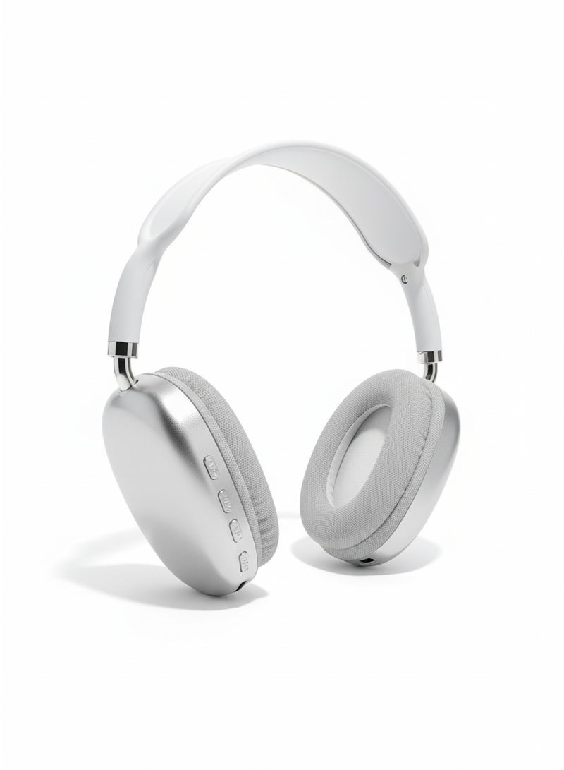 p9 Wireless Bluetooth Headphone - Over Ear Stereo Music Headset with Memory Card Support, Gaming Headphones with Built-in Microphone for Laptop, Mobile Phone, PC - White - Image 1