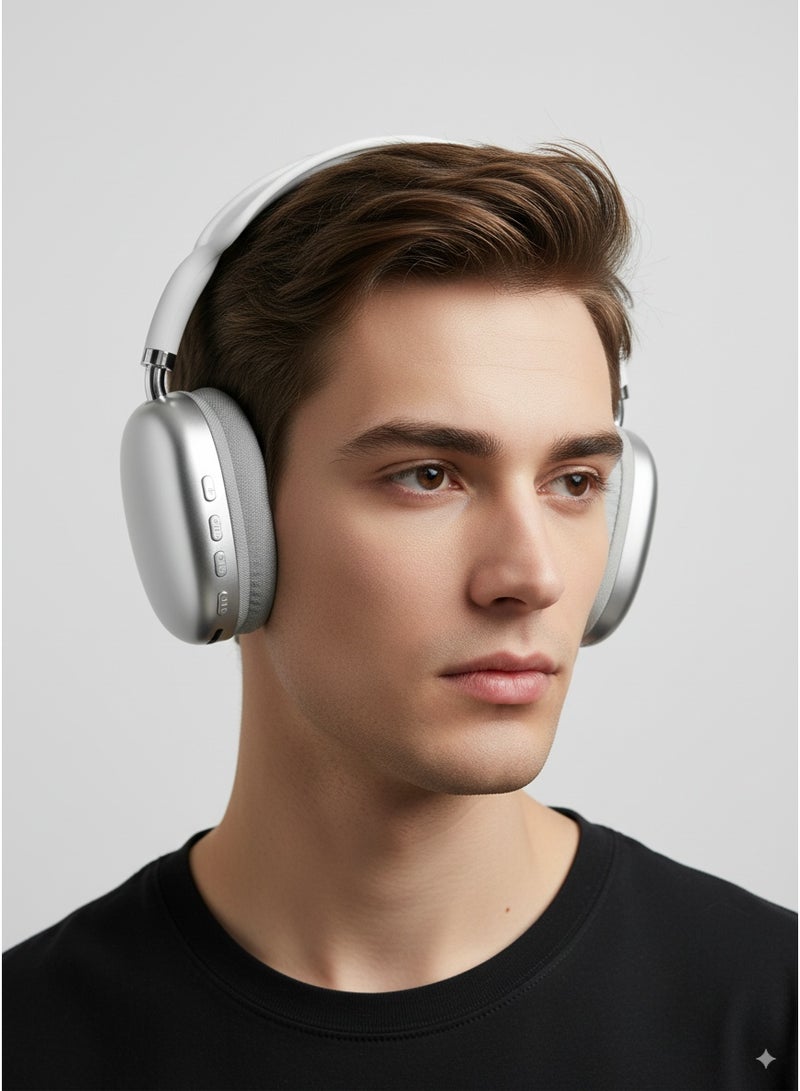 p9 Wireless Bluetooth Headphone - Over Ear Stereo Music Headset with Memory Card Support, Gaming Headphones with Built-in Microphone for Laptop, Mobile Phone, PC - White - Image 4