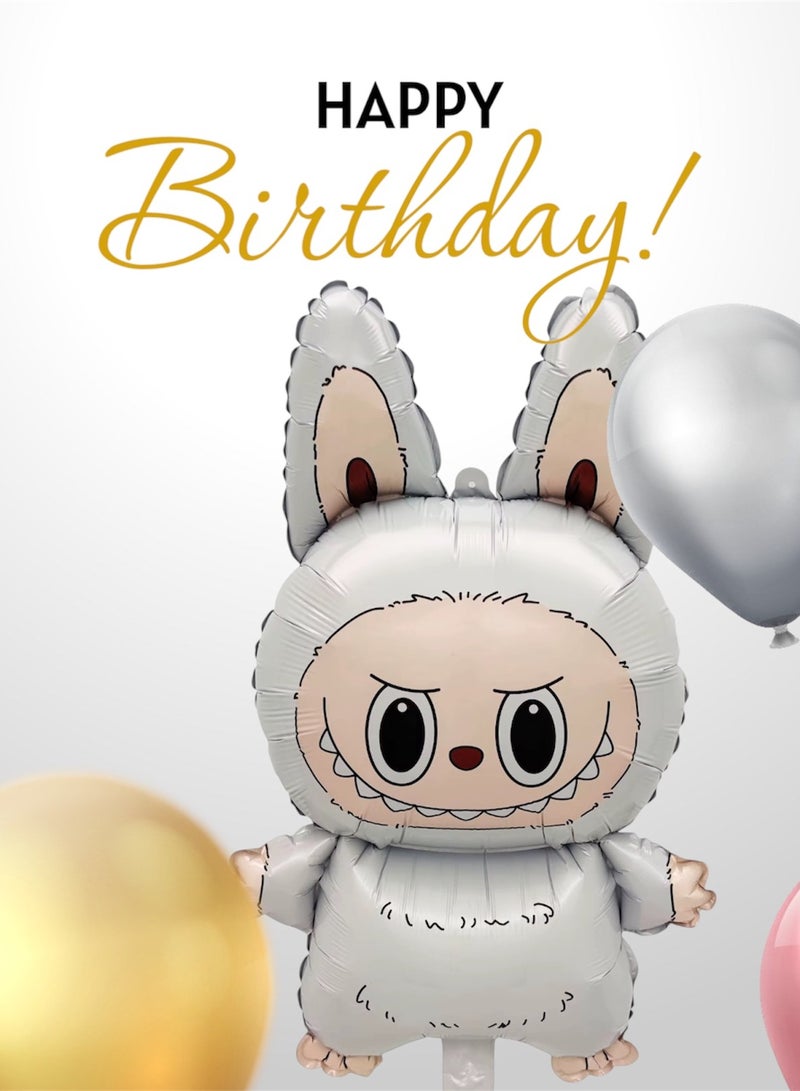 Kawaii Cute Monster Doll Foil Balloon, White, Fantasy Anime Figurine Character for Party Decoration, Birthday Surprise Toy Gift for Kids him her Collectible Cartoon Presents - Image 2
