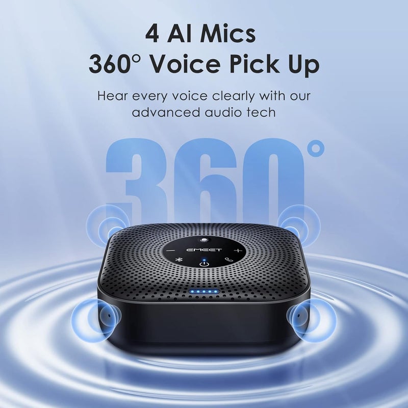 eMeet Conference Speakerphone M0 Plus, 4 AI Mics 360° Voice Pickup, Noise Reduction, USB C Speaker, Bluetooth Conference Speaker for 8 People w/Daisy Chain for 16 Compatible with Leading Software - Image 2