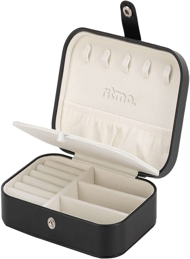 Ritmo Small Jewelry Box, Mini Jewelry Box Organizer Portable Travel Double-Layer Jewelry Box Pu Leather Velvet Lining Use for Store and Display Necklaces Bracelets Earrings (Black) - Image 1
