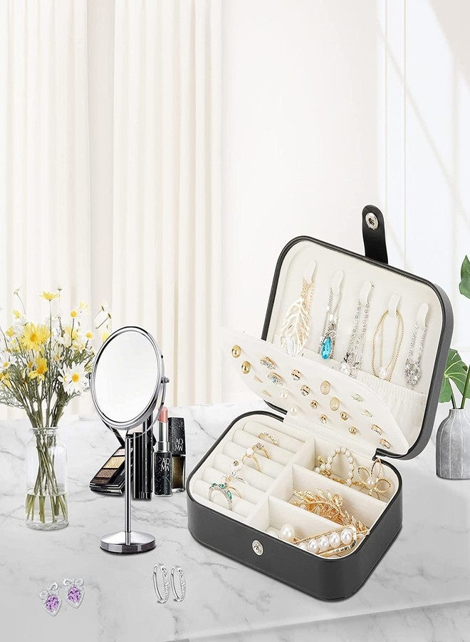 Ritmo Small Jewelry Box, Mini Jewelry Box Organizer Portable Travel Double-Layer Jewelry Box Pu Leather Velvet Lining Use for Store and Display Necklaces Bracelets Earrings (Black) - Image 2