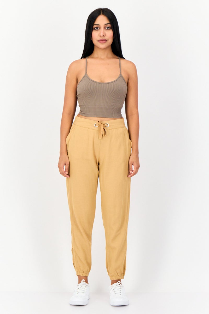 ONLY Women Regular Fit Solid Jogger Pants, Beige - Image 2