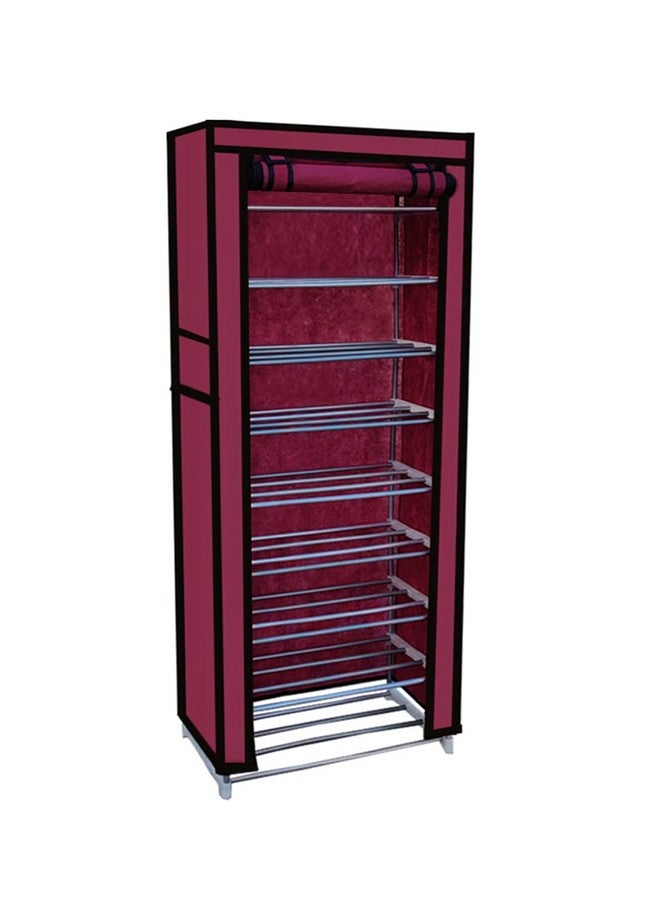 ROBMOB Multipurpose Collapsible 9 Layer Metal Shoe Stand, Shoe Organiser for Home & Office (Maroon, Metal) - Image 2