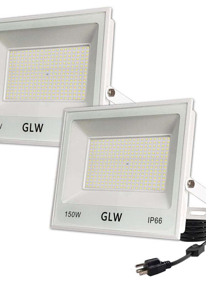 GLW 150W LED Flood Lights Outdoor 2 Pack,13000LM Super Bright Security Light, IP66 Waterproof Outdoor Floodlight,6500K Daylight White Exterior Spot Lights for Yard,Backyard,Stadium - Image 1