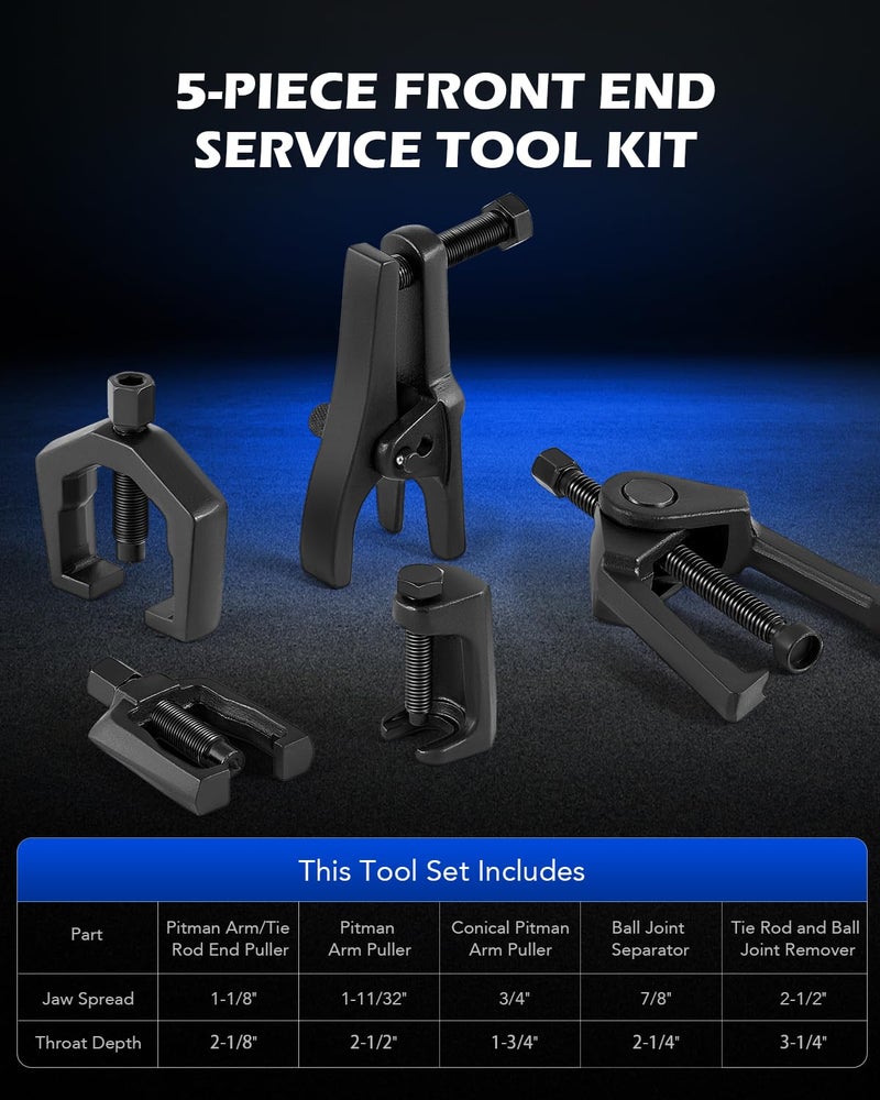 Orion Motor Tech 5-in-1 Ball Joint Separator, Pitman Arm Puller, Tie Rod End Tool Set for Front End Service, Splitter Removal Kit (RB06) - Image 2