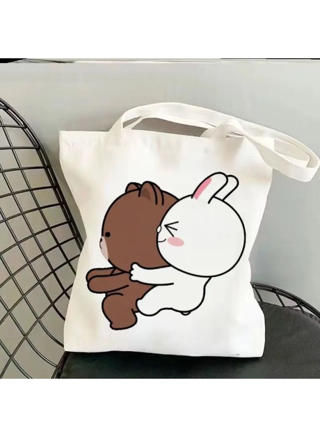 Lovable Bear Student Canvas Bag Ins Small Crowd Large Capacity High-value Out-of-home Shoulder Tutsbag Couples-Specifications:Standard-Color:14 Ordinary Model-*no Zipper*durable*/ - Image 1