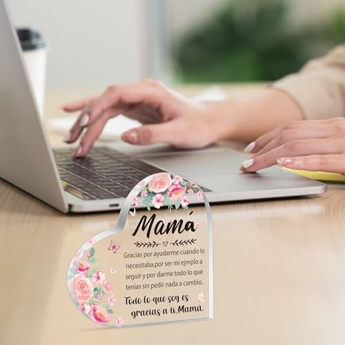 Yopyame Acrylic Gifts for Mom - Regalos para Mamá Acrylic Gifts Spanish Mom Acrylic Heart Keepsake Paperweight from Daughter Son Mother's Day Birthday Christmas Valentines Acrylic Sign Plaque for Mom - Image 5