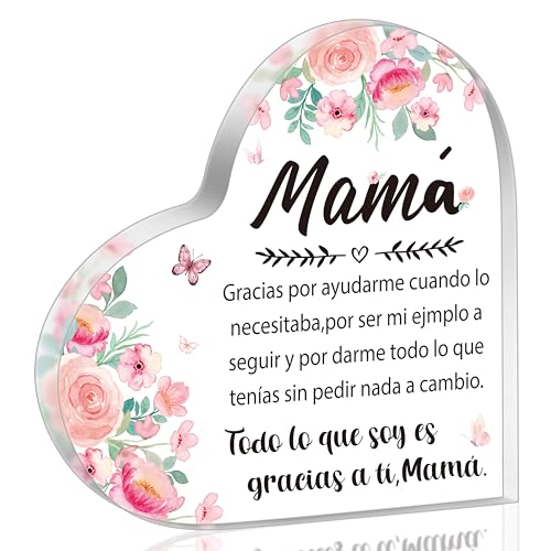 Yopyame Acrylic Gifts for Mom - Regalos para Mamá Acrylic Gifts Spanish Mom Acrylic Heart Keepsake Paperweight from Daughter Son Mother's Day Birthday Christmas Valentines Acrylic Sign Plaque for Mom - Image 1