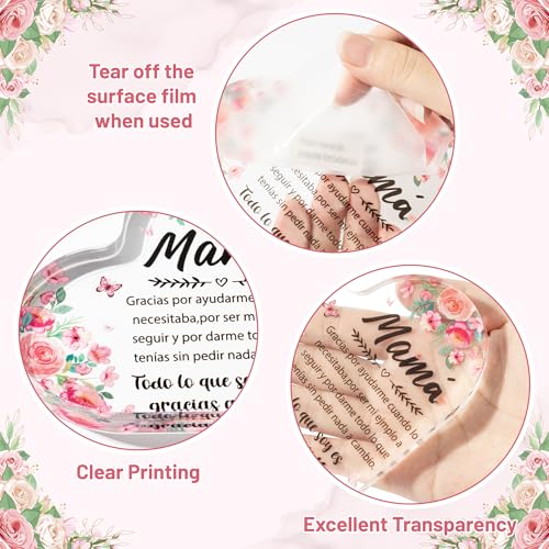 Yopyame Acrylic Gifts for Mom - Regalos para Mamá Acrylic Gifts Spanish Mom Acrylic Heart Keepsake Paperweight from Daughter Son Mother's Day Birthday Christmas Valentines Acrylic Sign Plaque for Mom - Image 3