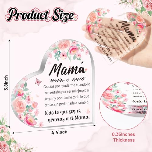 Yopyame Acrylic Gifts for Mom - Regalos para Mamá Acrylic Gifts Spanish Mom Acrylic Heart Keepsake Paperweight from Daughter Son Mother's Day Birthday Christmas Valentines Acrylic Sign Plaque for Mom - Image 2