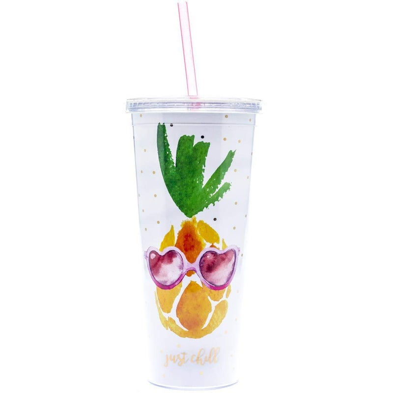 Graphique "Just Chill" Tumbler â€“ Fun, Double-Walled Acrylic 22 oz Tumbler, Splash-Resistant Lid & Colorful Straw, BPA/Phthalate Free, 4" x 8"