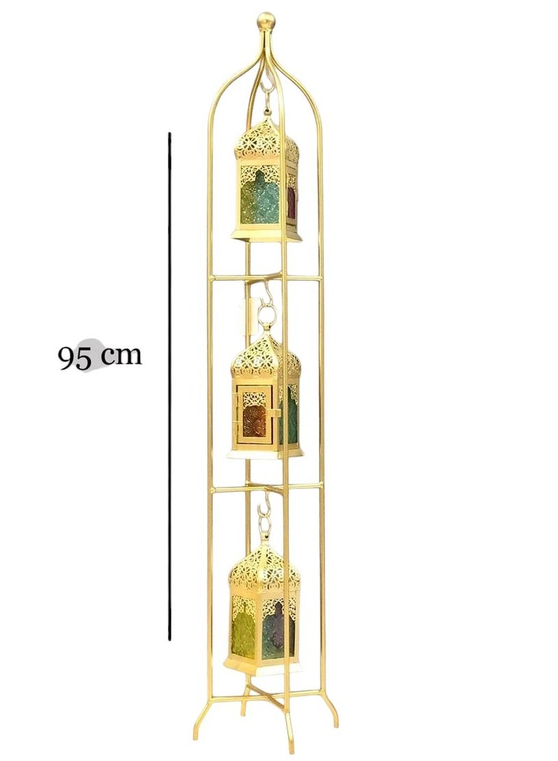 Metal Decorative Ramadan Lanterns With Stand 95 cm Golden - Image 1