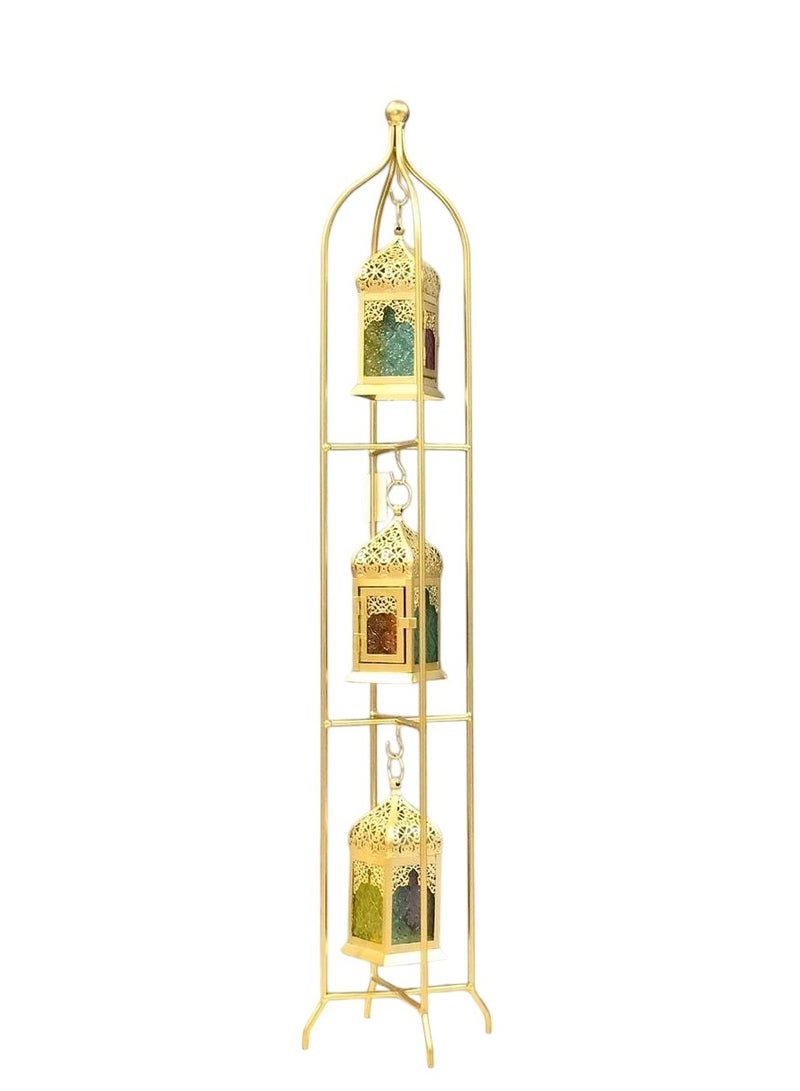 Metal Decorative Ramadan Lanterns With Stand 95 cm Golden - Image 2