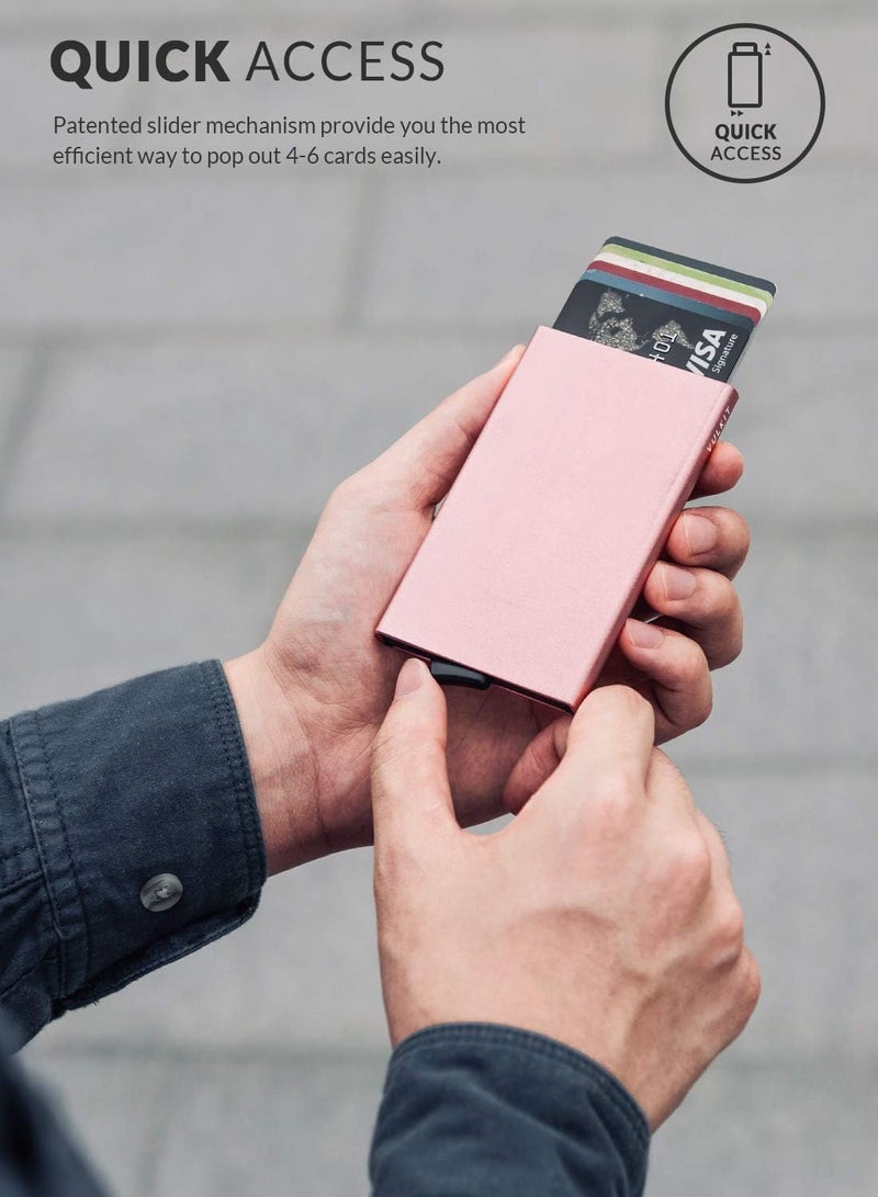 VULKIT Pop Up Wallet, Slim Minimalist Credit Card Holder For Men and Women RFID Blocking Mini Metal Case Rose Gold - Image 1